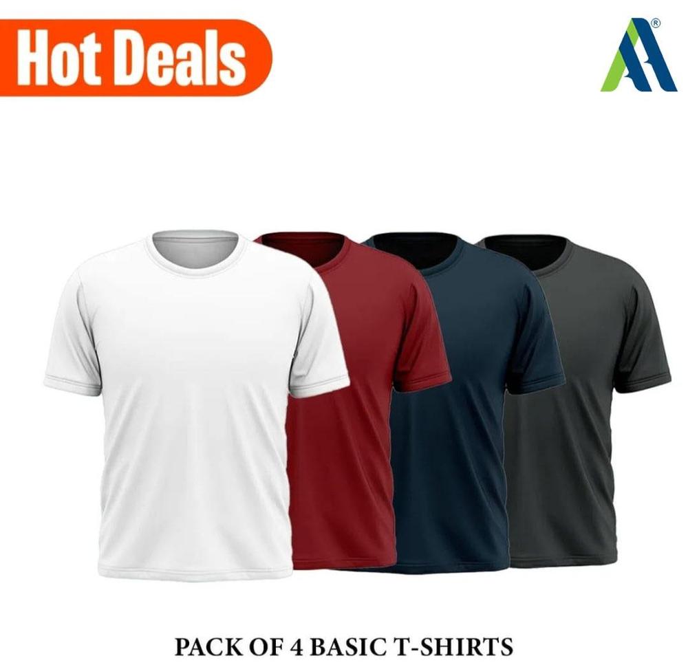 Men Stitched Jersey Plain T-Shirt,Pack of 4